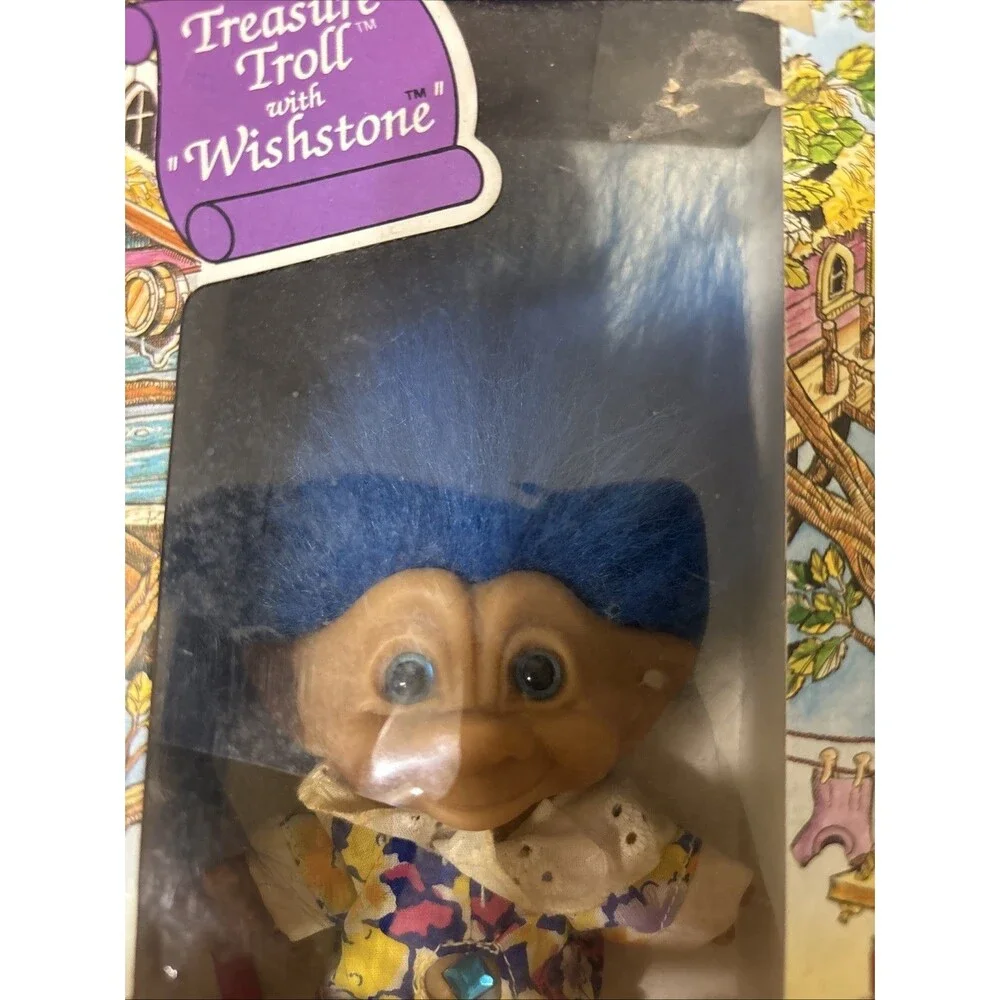 Vintage TREASURE TROLLS DOLL With Wishstone Ace Novelty  Blue Hair.  CH